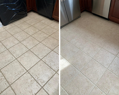 Kitchen Floor Before and After a Tile Cleaning in Wayne