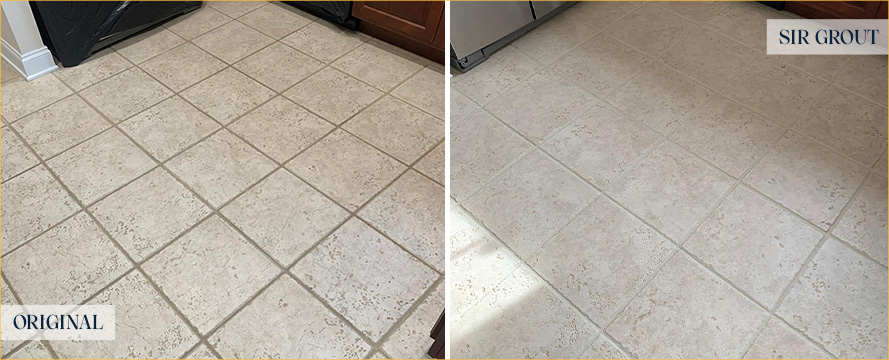 Kitchen Floor Before and After a Tile Cleaning in Wayne