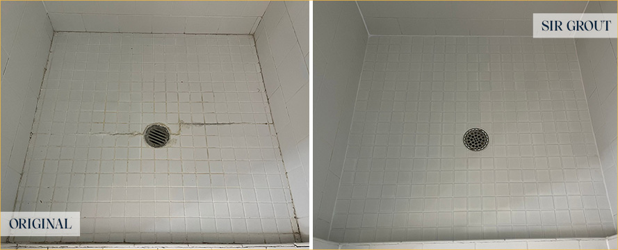 Shower Floor Before and After Our Hard Surface Restoration Services in Wayne