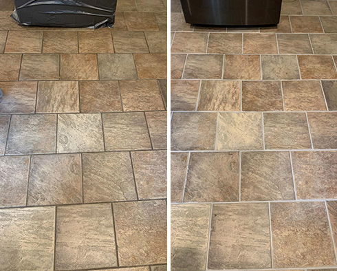 Kitchen Floor Before and After a Grout Sealing in West Chester