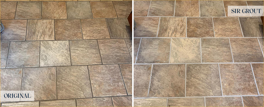 Kitchen Floor Before and After a Grout Sealing in West Chester