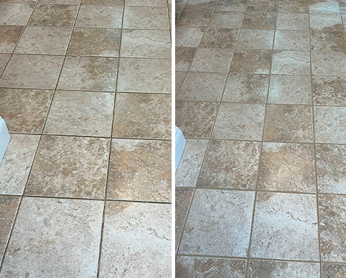 Kitchen Floor Before and After a Grout Cleaning in Pottstown