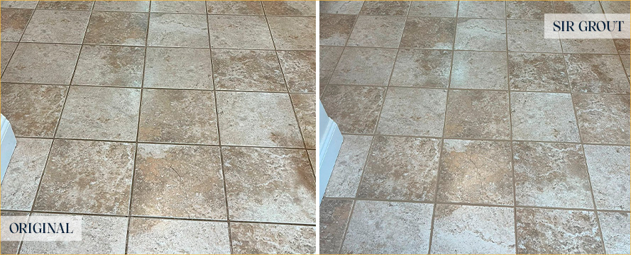 Kitchen Floor Before and After a Grout Cleaning in Pottstown