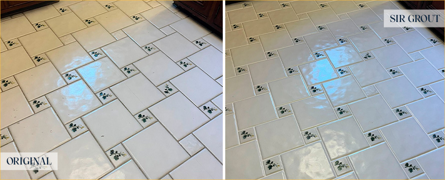 Tile Floor Before and After a Grout Sealing in West Chester