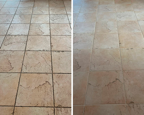 Ceramic Tile Floor Before and After a Service from Our Tile and Grout Cleaners in Bewryn