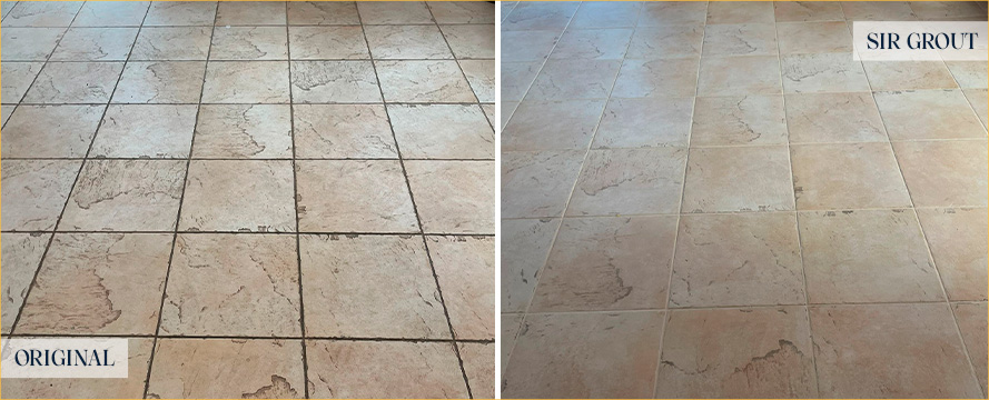 Ceramic Tile Floor Before and After a Service from Our Tile and Grout Cleaners in Bewryn