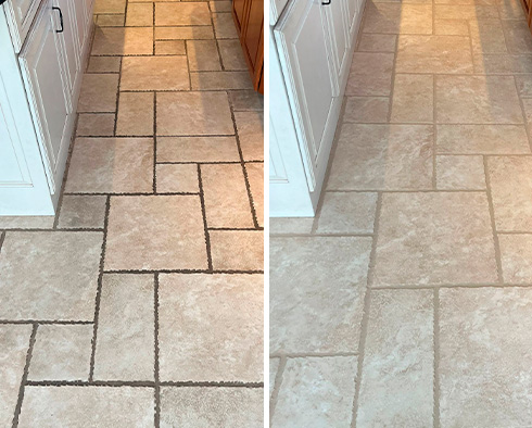 Floor Before and After a Grout Cleaning in West Chester, PA